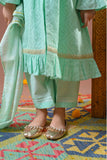 Kids Eid Dress | S.Green & Gold | Casual Plus 3 Piece Suit | Cotton Jacquard Masuri | KBD-03315