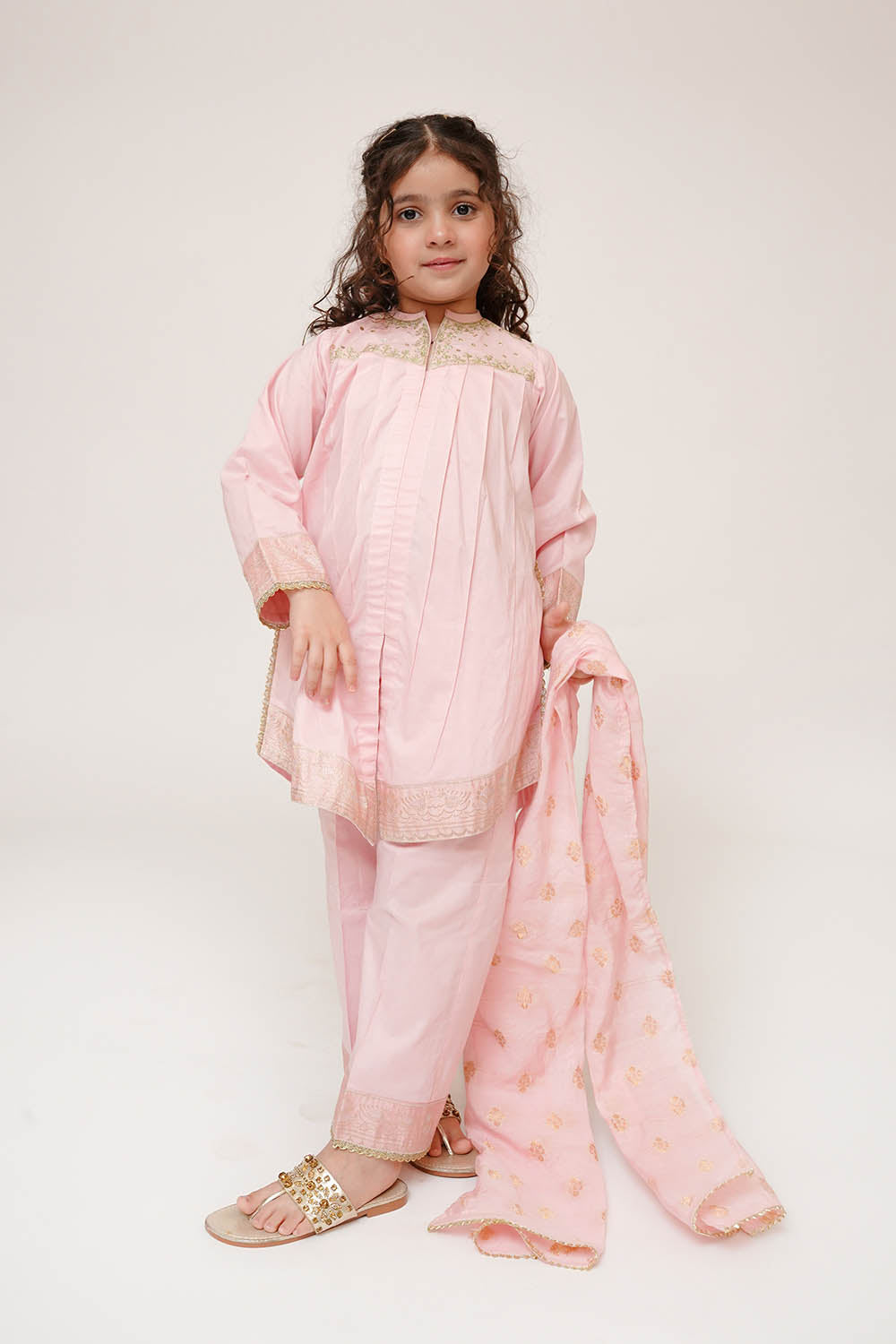 Kids Casual Dress | Pink & Gold | Casual Plus 3 Piece Suit