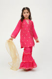 Winter Formal Dress | Shocking Pink & Gold | Formal 3 Piece suit | Viscose Raw-Silk | KDD-03625