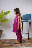 Kids Eid Dress | Magenta & Multicolor | Casual Plus 3 Piece Suit | Cotton Lawn Gold Printed | KDD-03184