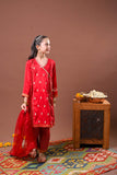 Kids formal clothes | Red & Gold | Formal 3 Piece Suit | Viscose Raw-Silk | KDD-03241