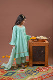 Kids Eid Dress | S.Green & Gold | Casual Plus 3 Piece Suit | Cotton Jacquard Masuri | KBD-03315