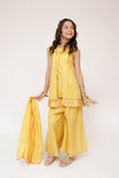 Kids Casual Dress | Mustard & Gold | Casual Plus 3 Piece Suit | Cotton Plain with Banarsi Borders | KBD-03447