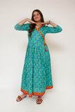 Girls Eid Dress | S.Green & Multicolor | Casual Maxi | Cotton Lawn Printed | GAA-03476