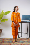 Kids Eid Dress | Orange & Multicolor | Casual 2 Piece Suit | Cotton Plain Cambric | KAC-03274