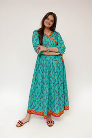 Girls Eid Dress | S.Green & Multicolor | Casual Maxi | Cotton Lawn Printed | GAA-03476