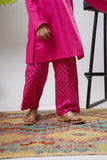 Kids Eid Dress | Shocking Pink & Multicolor | Casual 2 Piece Suit | Cotton Plain Cambric | KAC-03273