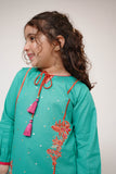 Kids Casual Dress | T.Green & Multicolor | Casual 2 Piece Suit | Cotton Plain Embroidery | KAC-03431
