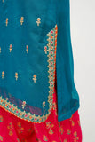 Kids formal dress | Tarqvise Green &MultiColor  | formal 3 Piece suit | Polyester Crinkle Chiffon | KDD-03546