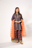 Girls formal clothes | Dark Grey & Multicolor | Formal 3 Piece Suit  |  Organza By Cotton | GDD-03009