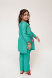 Kids Casual Dress | T.Green & Multicolor | Casual 2 Piece Suit | Cotton Plain Embroidery | KAC-03431