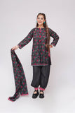 Girls Winter Dress | Black & Multicolor | Casual 3 Piece Suit  | Cotton Karandi Printed | GAD-03636
