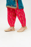 Kids formal dress | Tarqvise Green &MultiColor  | formal 3 Piece suit | Polyester Crinkle Chiffon | KDD-03546