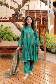 GBD-02629 | Turquoise Green & Golden | Casual Plus 3 Piece Suit  | Cotton Dobby Jacquard