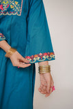 Girls Casual Dress | T.Blue & Multicolor | Casual 3 Piece Suit  | Cotton Plain Embroidery | GAD-03413