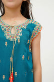 Kids formal dress | Tarqvise Green &MultiColor  | formal 3 Piece suit | Polyester Crinkle Chiffon | KDD-03546
