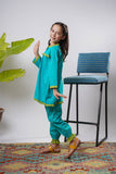 Kids Eid Dress | S.Green & Multicolor | Casual 2 Piece Suit | Cotton Plain Cambric | KAC-03263