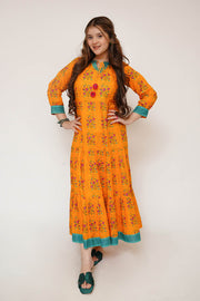 Girls Eid Dress | Yellow & Multicolor | Casual Maxi | Cotton Lawn Printed | GAA-03477