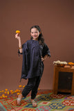 Kids Eid Dress | Black & Multicolors | Casual 2 Piece Suit | Cotton Plain Cambric | KAC-03262
