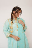 Girls Casual Dress | S.Green & Gold | Casual Plus 3 Piece Suit  | Cotton Plain with Banarsi Borders | GBD-03444