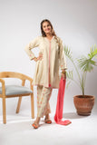 Girls Casual Dress | Fawn & Multicolor | Casual Plus 3 Piece Suit  | Cotton Self Dobby | GBD-03402