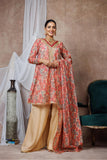 Women Formal Clothes | Baige & Multicolor | Formal 3 Piece Suit | Fancy Fabric Oraganza By Cotton | LDD-03127