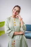 Girls Eid Dress | Light Green & Multicolor | Casual 2 Piece Suit  | Cotton Plain Cambric | GAC-03276