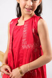 Kids Eid Dress | Red | Casual Plus 3 Piece Suit | Cotton Glitter Printed | KBD-03389