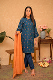 LAD-02919 | Blue & Orange | Casual 3 Piece Suit | Cotton Jacquard