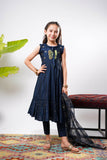 Kids formal clothes | Navy Blue & Gold | Formal 3 Piece Suit | Viscose Chambray Katan | KDD-03236
