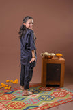 Kids Eid Dress | Black & Multicolors | Casual 2 Piece Suit | Cotton Plain Cambric | KAC-03262