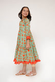 Kids Casual Maxi  | S. Green & Multicolor | Casual Maxi | Cotton Lawn Printed | KAA-03482