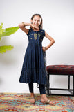 Kids formal clothes | Navy Blue & Gold | Formal 3 Piece Suit | Viscose Chambray Katan | KDD-03236