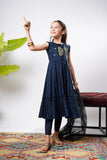 Kids formal clothes | Navy Blue & Gold | Formal 3 Piece Suit | Viscose Chambray Katan | KDD-03236