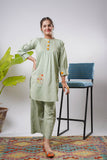 Girls Eid Dress | Light Green & Multicolor | Casual 2 Piece Suit  | Cotton Plain Cambric | GAC-03276