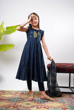 Kids formal clothes | Navy Blue & Gold | Formal 3 Piece Suit | Viscose Chambray Katan | KDD-03236