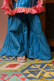 Kids Eid Dress | Turquoise Blue & Multicolor | Casul Plus 3 Piece suit | Cotton Lawn Gold Printed | KBD-03183
