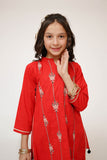 Kids Casual Dress | Red & Multicolor | Casual 3 Piece Suit | Cotton Plain Embroidery | KAD-03421