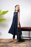 Kids formal clothes | Navy Blue & Gold | Formal 3 Piece Suit | Viscose Chambray Katan | KDD-03236