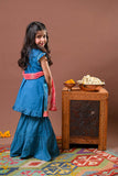 Kids Eid Dress | Turquoise Blue & Multicolor | Casul Plus 3 Piece suit | Cotton Lawn Gold Printed | KBD-03183