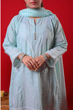 Women Eid Dress | Sea Green & White | Casual Plus 3 Piece Suit | Cotton Plain | LBD-03089