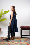Kids formal clothes | Navy Blue & Gold | Formal 3 Piece Suit | Viscose Chambray Katan | KDD-03236