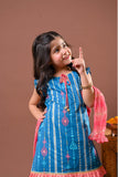 Kids Eid Dress | Turquoise Blue & Multicolor | Casul Plus 3 Piece suit | Cotton Lawn Gold Printed | KBD-03183
