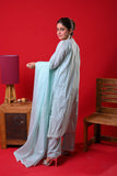 Women Eid Dress | Sea Green & White | Casual Plus 3 Piece Suit | Cotton Plain | LBD-03089