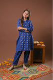 Girls Eid Dress | Blue & Multicolor | Casual 2 Piece Suit  | Cotton Plain Cambric | GAC-03267