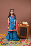 Kids Eid Dress | Turquoise Blue & Multicolor | Casul Plus 3 Piece suit | Cotton Lawn Gold Printed | KBD-03183