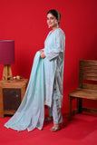 Women Eid Dress | Sea Green & White | Casual Plus 3 Piece Suit | Cotton Plain | LBD-03089