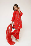 Kids Casual Dress | Red & Multicolor | Casual 3 Piece Suit | Cotton Plain Embroidery | KAD-03421