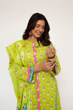 Women Eid Dress | Parrot Green & Multicolor | Casual 3 Piece Suit | Cotton Lawn Printed | LAD-03433