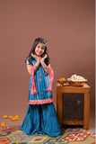 Kids Eid Dress | Turquoise Blue & Multicolor | Casul Plus 3 Piece suit | Cotton Lawn Gold Printed | KBD-03183